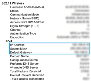 Identifying the IP Address, Subnet Mask, and Default Gateway on the Network Configuration Report