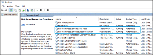 Making sure the Function Discovery services are running and automatic