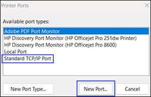 Creating a new Standard TCP/IP Port