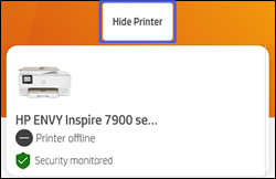 Example of tapping Hide Printer in HP Smart