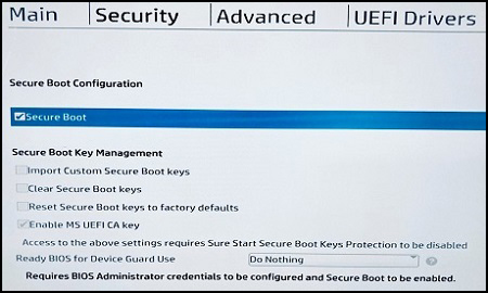 Select or clear Secure Boot checkbox