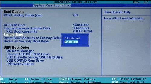 Enabling or disabling Secure Boot