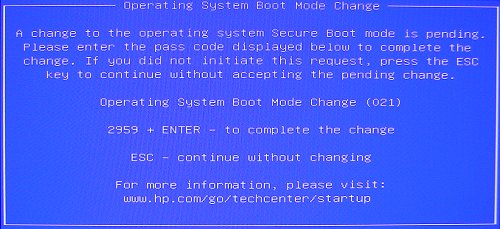 Confirming the Secure Boot mode change