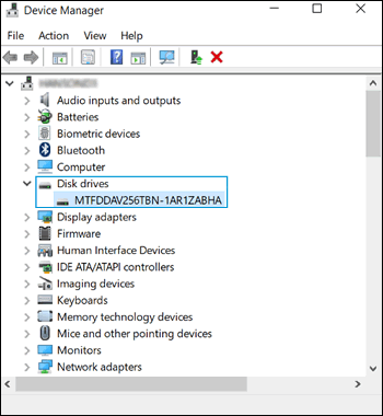 Expanding the Device Manager listing