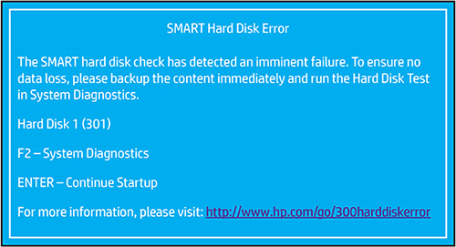 SMART hard drive error warning message