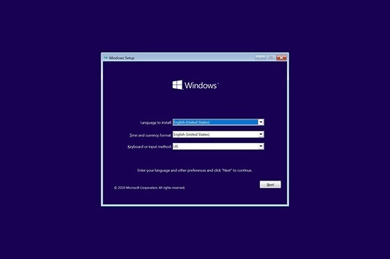 Select language and keyboard layout window