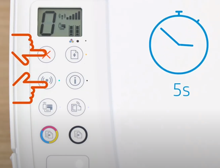 Example of pressing the Wireless and Cancel buttons for five seconds