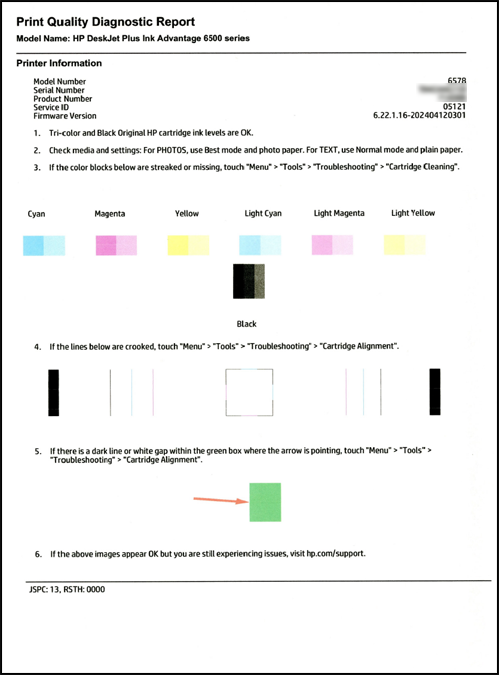 An example of Print Quality Diagnostic Report