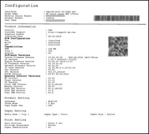 HP Color Laser 178, 179 Printers - Printing reports and self
