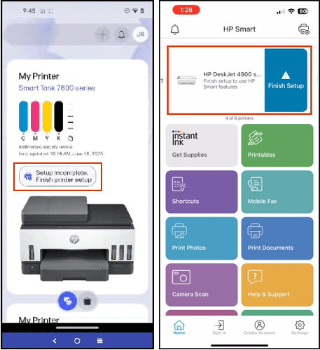 HP-appfel under konfiguration och kontoregistrering | HP® Support