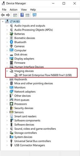 Thiết bị đơn lẻ được liệt kê trong Thiết bị hình ảnh trong Trình quản lý thiết bị