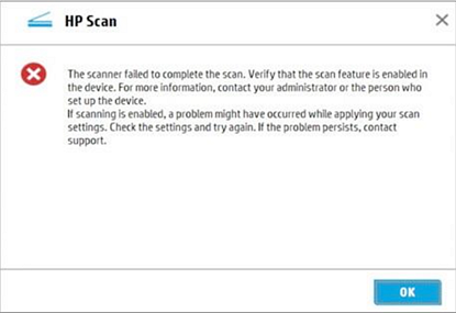 The scanner failed to complete the scan error