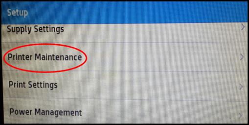 Printer Maintenance menu fora touchscreen display