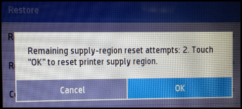 Message to reset the printer supply region