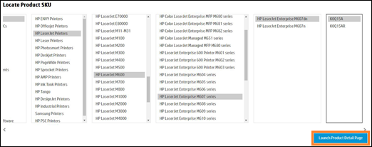 Locate Product menu selections