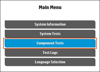 Selecting Component Tests on the Main Menu