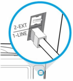 Connecting the phone cord to the 1-LINE jack on the back of the printer