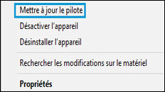 Sélection de Mettre à jour des pilotes dans le Gestionnaire de périphériques