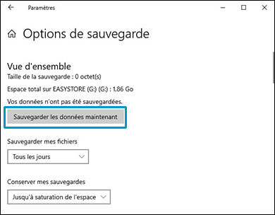 Clic sur Sauvegarder maintenant pour lancer le processus de sauvegarde
