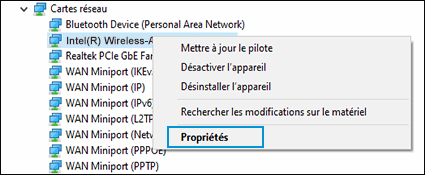 Sélection des propriétés du pilote sans fil
