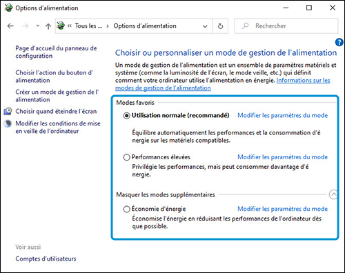 Choisir l'action liée au bouton d'alimentation - Windows 10