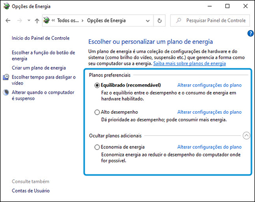 PCs HP - Gerenciar opções de energia (Windows 10) | Suporte ao cliente HP®