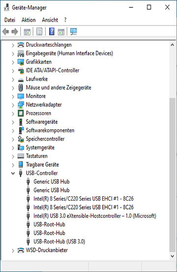 Liste USB-Controller im Geräte-Manager