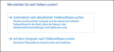 Auswählen von Automatisch nach aktueller Treibersoftware suchen