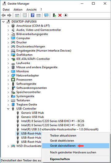 Auswahl Deinstallieren im Geräte-Manager