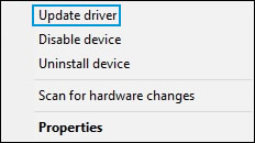 Selecting Update driver in Device Manager