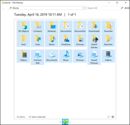 Selecting, then restoring personal files on your computer