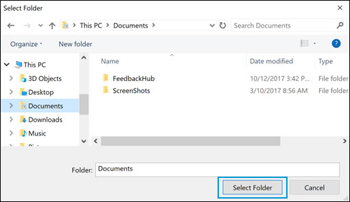 Drives and folders selection options in Windows Security