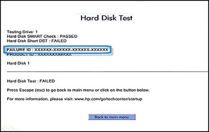 Hard Disk Test results showing failure
