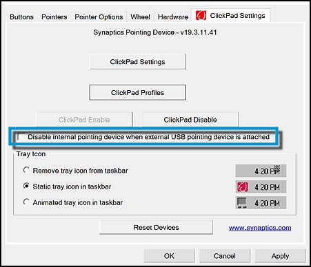 Disabling the TouchPad when a USB mouse is in use