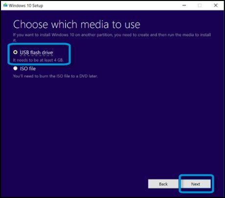 Choose which media to use screen with USB flash drive selected