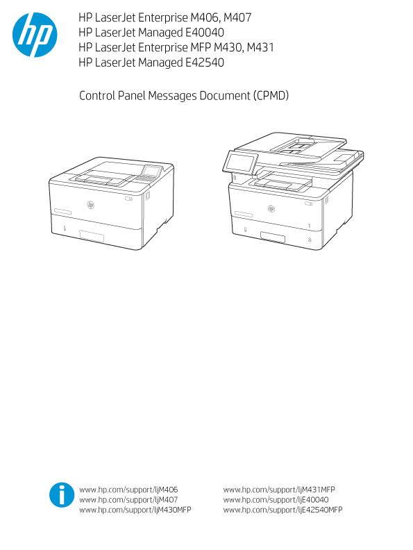 HP LaserJet Enterprise M406, M407, E40040, MFP M430, M431, E42540