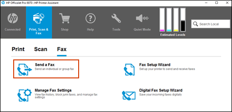 Sending a fax from HP Printer Assistant