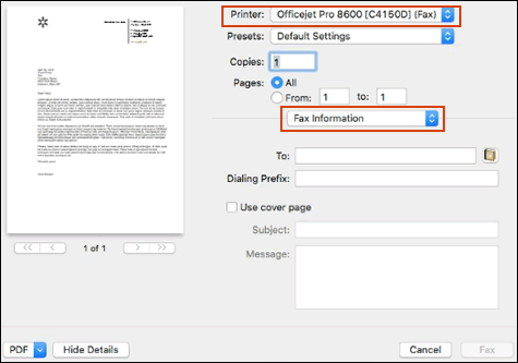 Sending a document from the Print settings menu