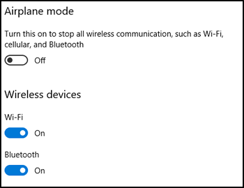 Sen varmistaminen, ett&auml; lentotila ei ole k&auml;yt&ouml;ss&auml; ja ett&auml; Wi-Fi- ja Bluetooth-yhteys on k&auml;yt&ouml;ss&auml;