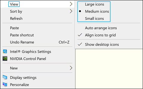 Adjust desktop icon size.