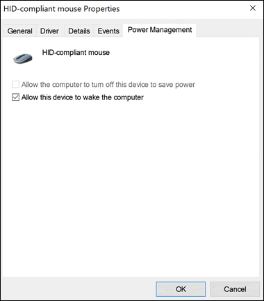 Power management tab for a mouse.