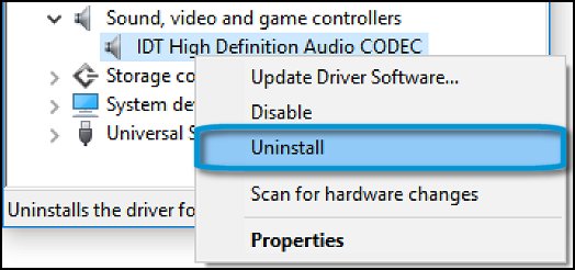 Uninstall the audio driver