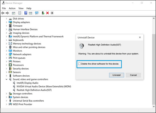 Select Delete the driver software for this device