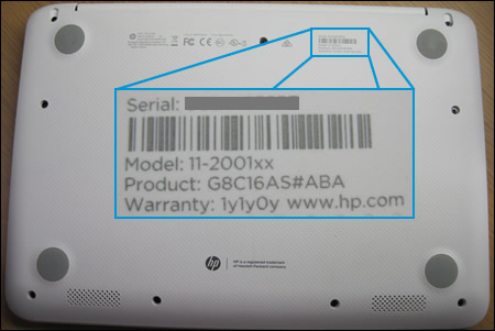 Notebook computer label enlarged to show product information
