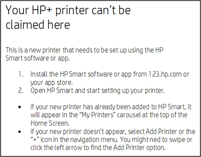 显示 无法在此申请您的hp 或hp 打印机 错误 Hp 客户支持