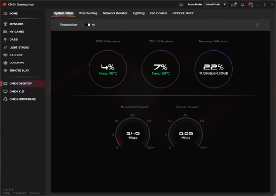 OMEN Gaming Hub System Vitals screen