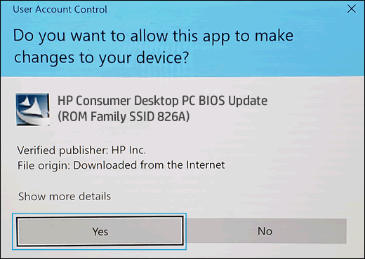 Clicking Yes to allow the update to install