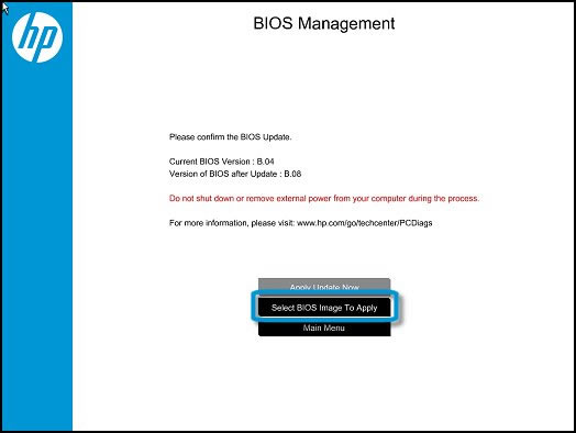 Select the BIOS Image to apply