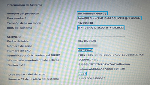 Información del sistema enumera la información necesaria
