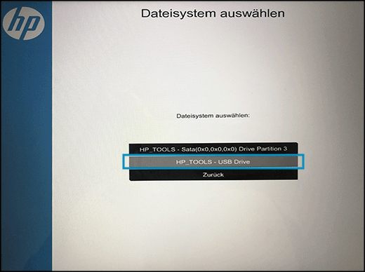 Klicken auf „HP_TOOLS – USB-Laufwerk“